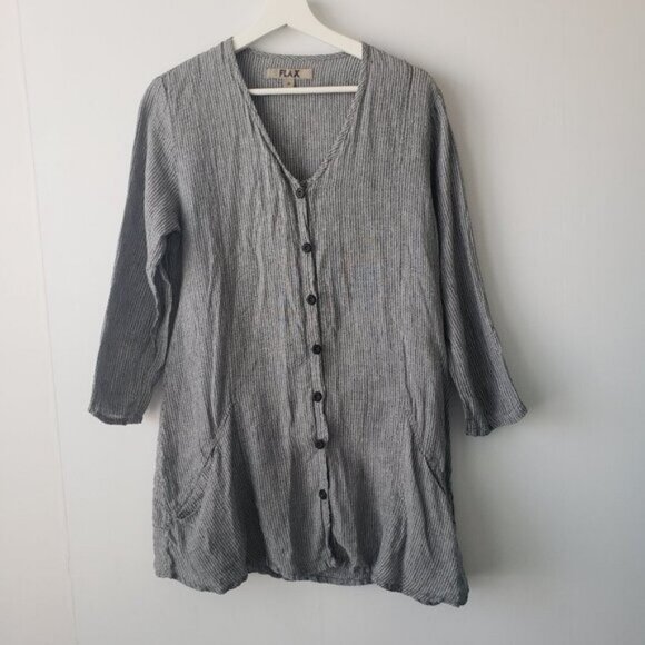 Tops - flax button front striped 100% tunic top size 4